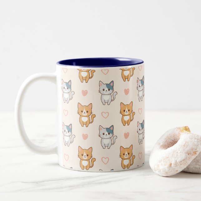 Caneca De Café Em Dois Tons cat friends Mug (Com Donut)