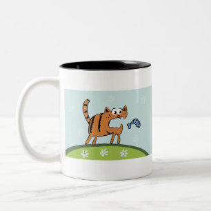 Caneca De Café Em Dois Tons Cat Ginger Fish Vector Red Cat Pet Fur Cute