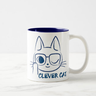 Caneca De Café Em Dois Tons CAT INTELIGENTE (azul)