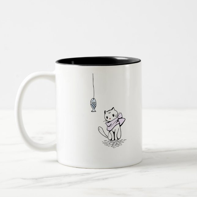 Caneca De Café Em Dois Tons Cat Kawaii Feline Pequeno Gato Chibi (Esquerda)