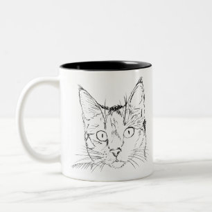 Caneca De Café Em Dois Tons Cat Kitten Drawing Black And White Portrait Feline
