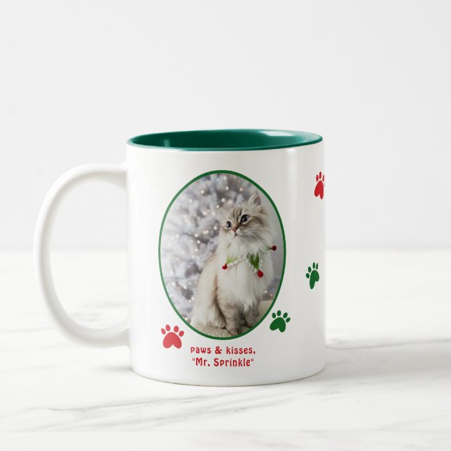 Caneca De Café Em Dois Tons Cat Lover Cute Festive Christmas Cat Photo  (Esquerda)
