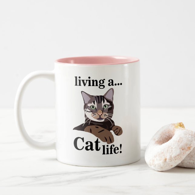 Caneca De Café Em Dois Tons Cat Lover Engraçado (Com Donut)