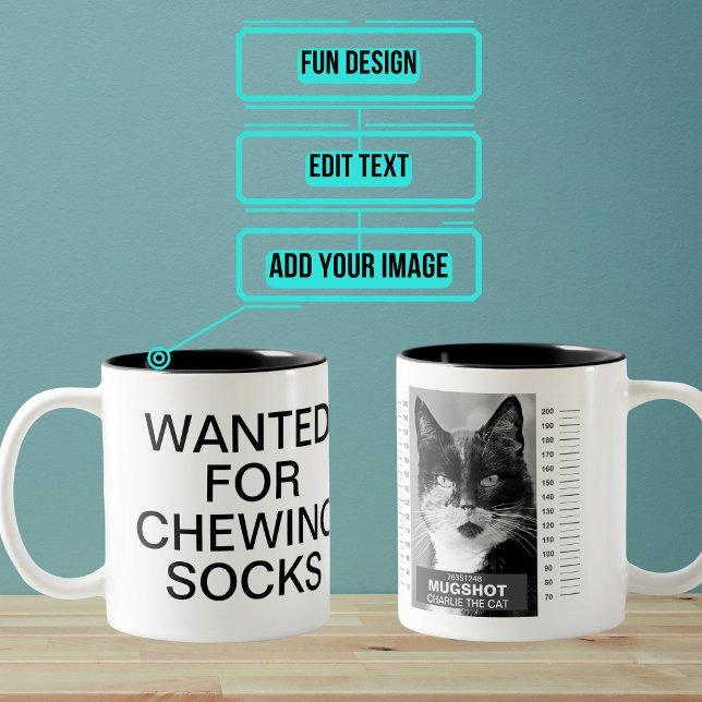 Caneca De Café Em Dois Tons Cat Mug Shot Mug (Do you have a cat who has a certain reputation? Here is the perfect funny gift for them.)