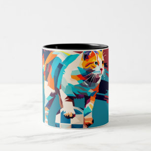 Caneca De Café Em Dois Tons Cat tocando pop