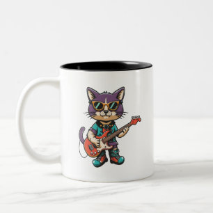 Caneca De Café Em Dois Tons Cat tocando violão