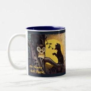 Caneca De Café Em Dois Tons Cat Warning Owl Halloween Coffee Mug