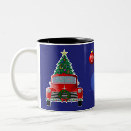 Caneca De Café Em Dois Tons Cat Yarn Árvore de Natal Little Red Truck