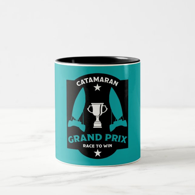 Caneca De Café Em Dois Tons Catermaran Hydrofoil Sailboat Racing (Centro)