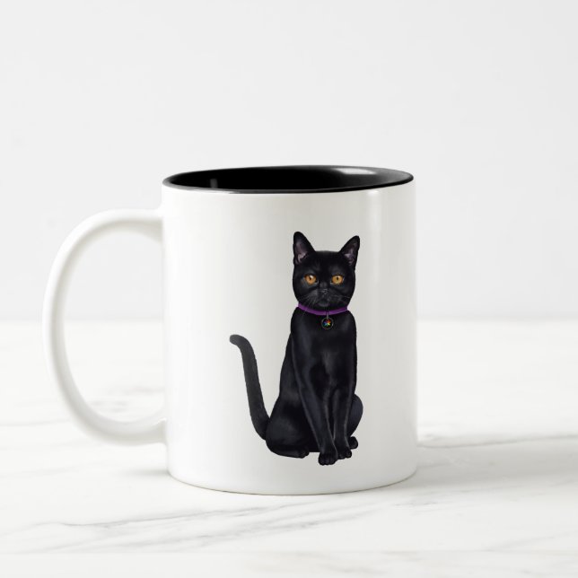 Caneca De Café Em Dois Tons CatFans - gato preto de Bombaim (Esquerda)