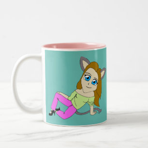 Caneca De Café Em Dois Tons catgirl chibi