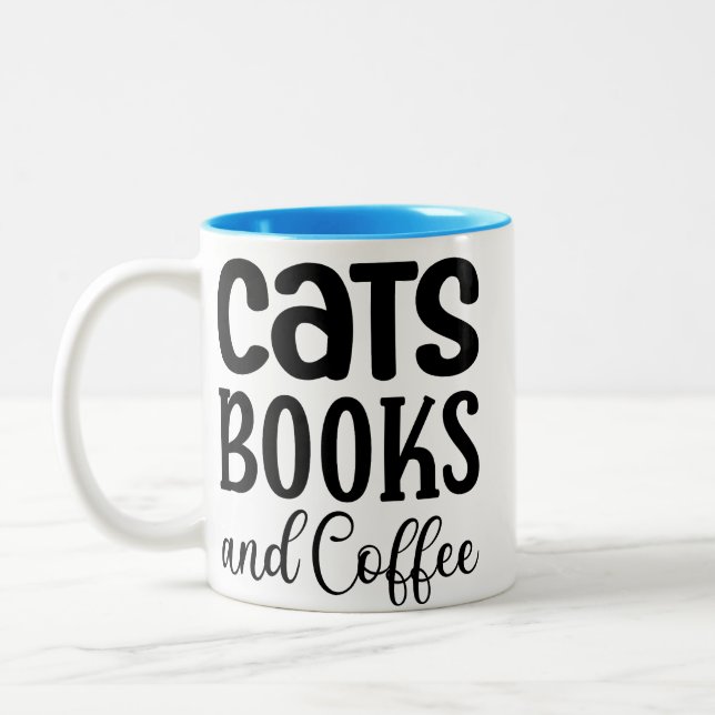 Caneca De Café Em Dois Tons Cats, Books and Coffee  (Esquerda)