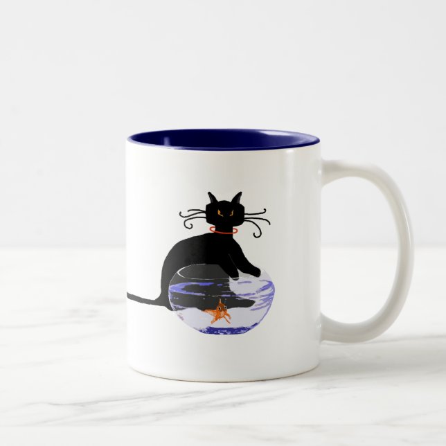 Caneca De Café Em Dois Tons Cauda longa Fishin ido gato (Direita)