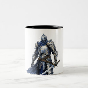 Caneca De Café Em Dois Tons Cavaleiro Medieval com Cabo Azul