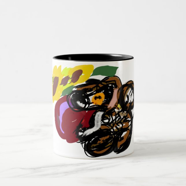 Caneca De Café Em Dois Tons Cavalier king charles spaniel girassóis  (Centro)