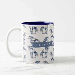 Caneca De Café Em Dois Tons Cavalo Azul Vintage Personalizado Clássico Country