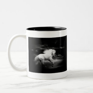 Caneca De Café Em Dois Tons Cavalo branco em preto e branco