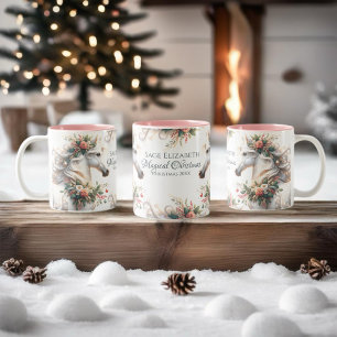 Caneca De Café Em Dois Tons Cavalo de Ano Novo de Natal Mágico
