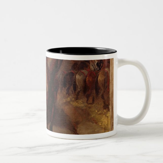 Caneca De Café Em Dois Tons Cavalo de baía escuro no estábulo (Direita)