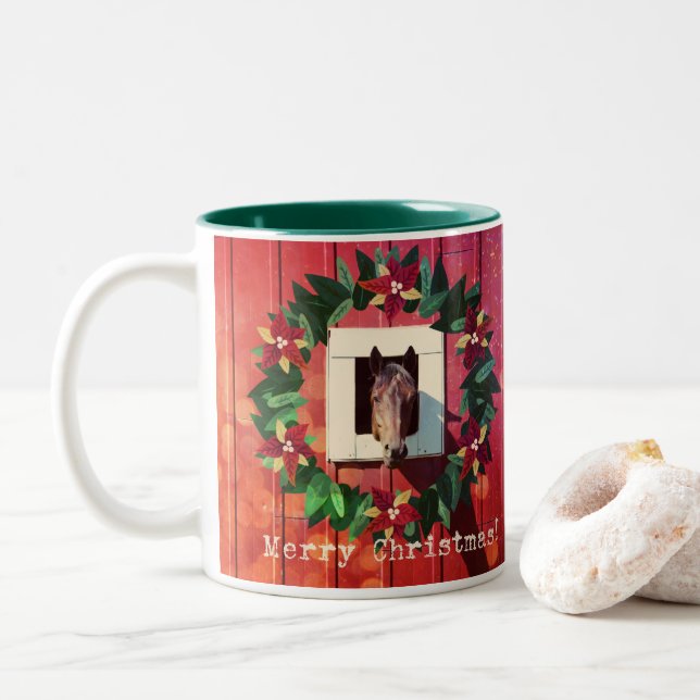 Caneca De Café Em Dois Tons Cavalo do Feliz Natal (Com Donut)
