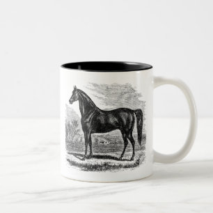 Caneca De Café Em Dois Tons Cavalo dos 1800s do vintage - modelo do Equestrian