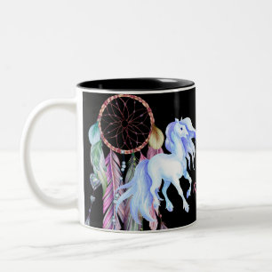 Caneca De Café Em Dois Tons Cavalo e Dreamcatcher ~ Sonhos e Desejos BOHO