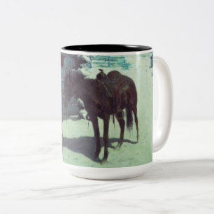 Caneca De Café Em Dois Tons Cavalo e vaqueiro de inverno neve