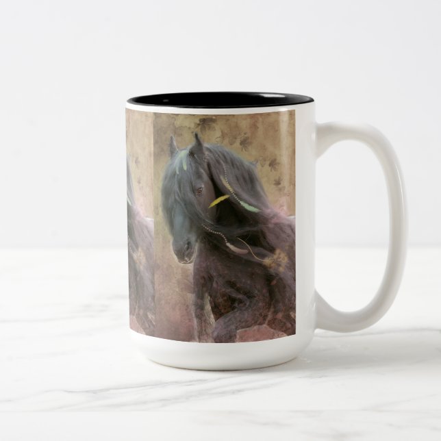 Caneca De Café Em Dois Tons Cavalo Frísia de Beleza Negra - Caneca, Copo, Bebi (Direita)
