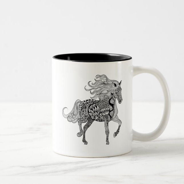 Caneca De Café Em Dois Tons Cavalo preto inspirado (Direita)