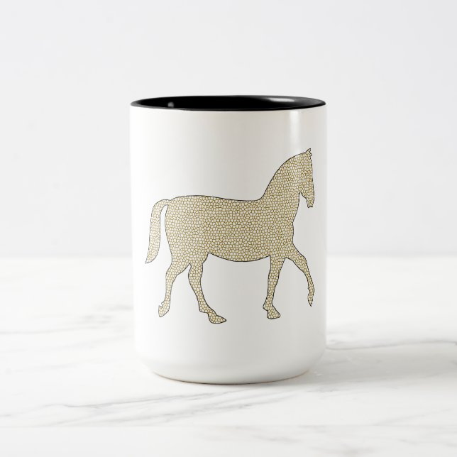 Caneca De Café Em Dois Tons Cavalo - teste padrão geométrico - bege e branco (Centro)