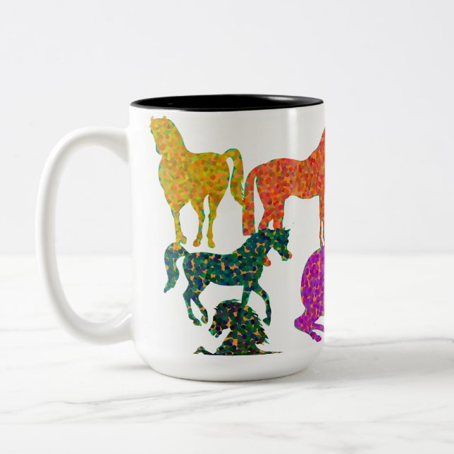 Caneca De Café Em Dois Tons Cavalos Arco-Íris - "Dotty sobre Cavalos!" (Esquerda)