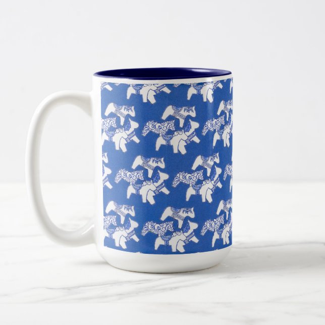 Caneca De Café Em Dois Tons Cavalos azuis e brancos (Esquerda)