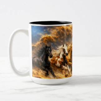 Caneca De Café Em Dois Tons Cavalos Chevron correndo pela Nebulosa da Águia