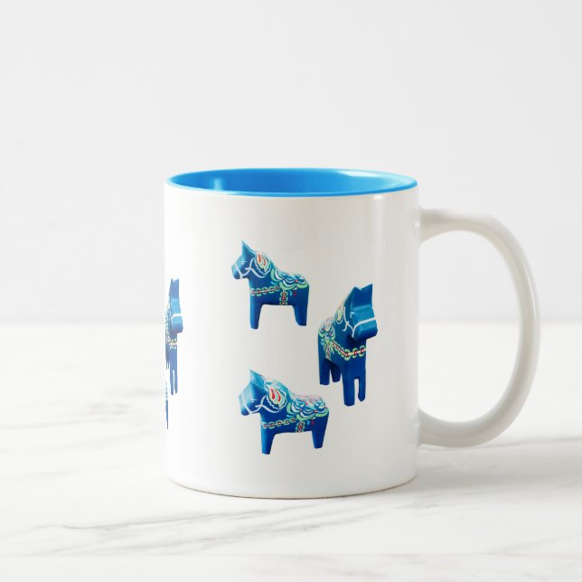 Caneca De Café Em Dois Tons Cavalos de Dala Azul (Direita)