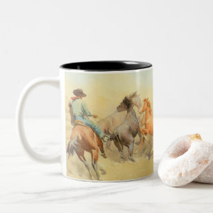 Caneca De Café Em Dois Tons Cavalos de Roping por Maynard Dixon