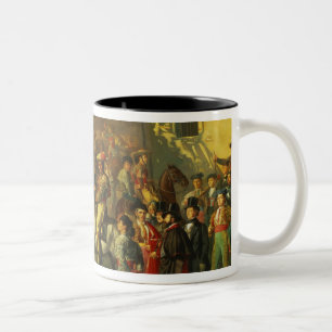 Caneca De Café Em Dois Tons Cavalos em um pátio