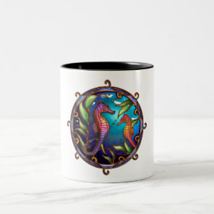 Caneca De Café Em Dois Tons Cavalos-marinhos laranja-roxa