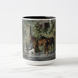 Caneca De Café Em Dois Tons Cavalos no Porch (por Albrecht Adam)