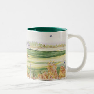 Caneca De Café Em Dois Tons Cavalos numa Fazenda