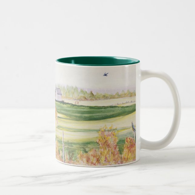 Caneca De Café Em Dois Tons Cavalos numa Fazenda (Direita)