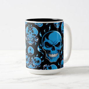 Caneca De Café Em Dois Tons Caveira azul para halloween