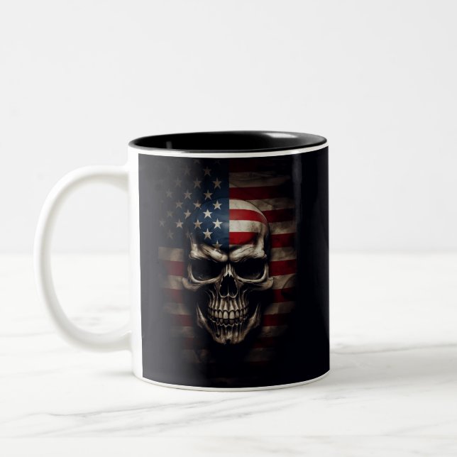 Caneca De Café Em Dois Tons Caveira da Bandeira Americana  (Esquerda)
