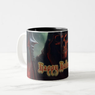 Caneca De Café Em Dois Tons Caveira da Morte no Halloween Arte Assustadora
