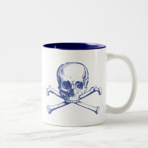 Caneca De Café Em Dois Tons Caveira e Ossos Cruzados Vintage