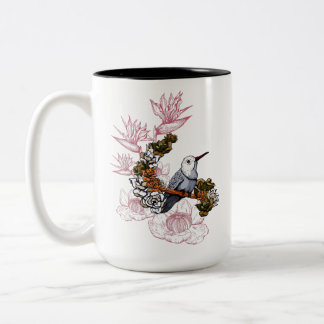 Caneca De Café Em Dois Tons Caveira e Pássaro com Flores
