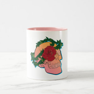 Caneca De Café Em Dois Tons Caveira e Rosa