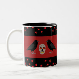 Caneca De Café Em Dois Tons Caveira Gótica e o Guardião Ravens Halloween