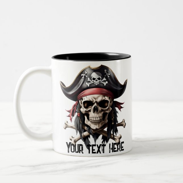 Caneca De Café Em Dois Tons Caveira Pirata e Crossbones (Esquerda)