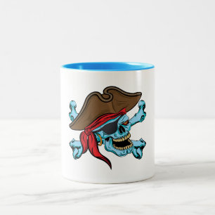 Caneca De Café Em Dois Tons Caveira Pirata e Crossbones
