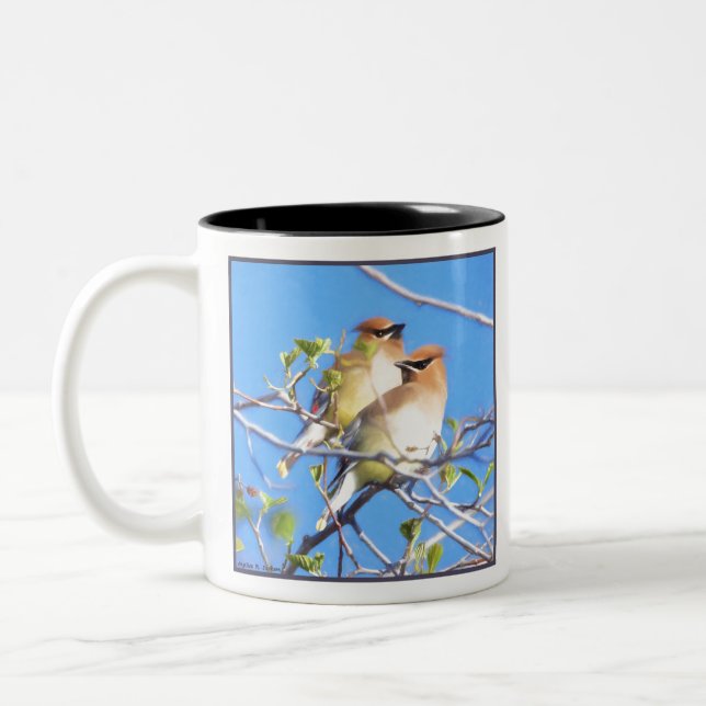 Caneca De Café Em Dois Tons Cedar Waxwings (Esquerda)
